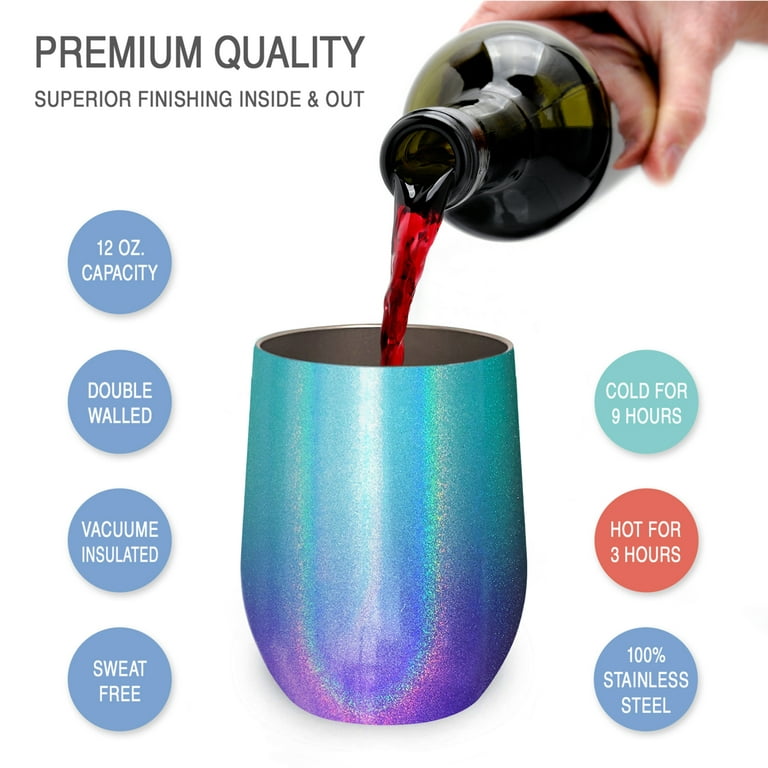 Stainless Steel Insulated Wine Tumbler - Mermaid Sparkle by Chillout Life  for Unisex - 4 x 12 oz Tumbler 