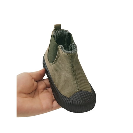 

Gomelly Boys Chelsea Booties Canvas Winter Boots Soft Sole Ankle Boot Breathable Warm Bootie Walking School Shoes Plush Lined Olive Green 7C
