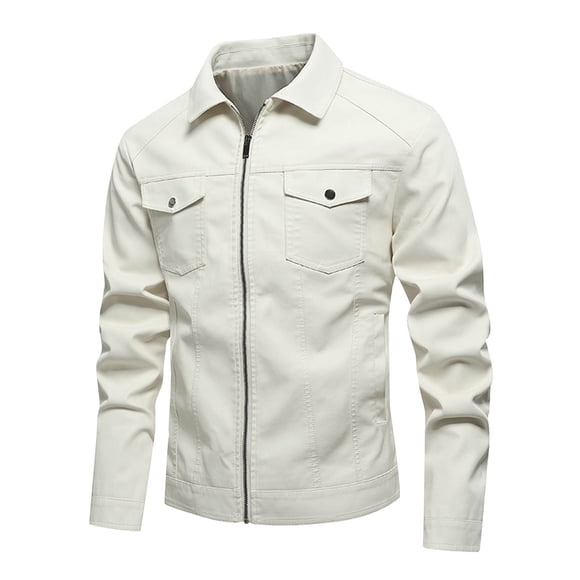 WRKEKC Men's Winter Leather Motorcycle Jacket Long Sleeve with Zipper, Faux Biker Coat for Urban Riding Style White 3XL