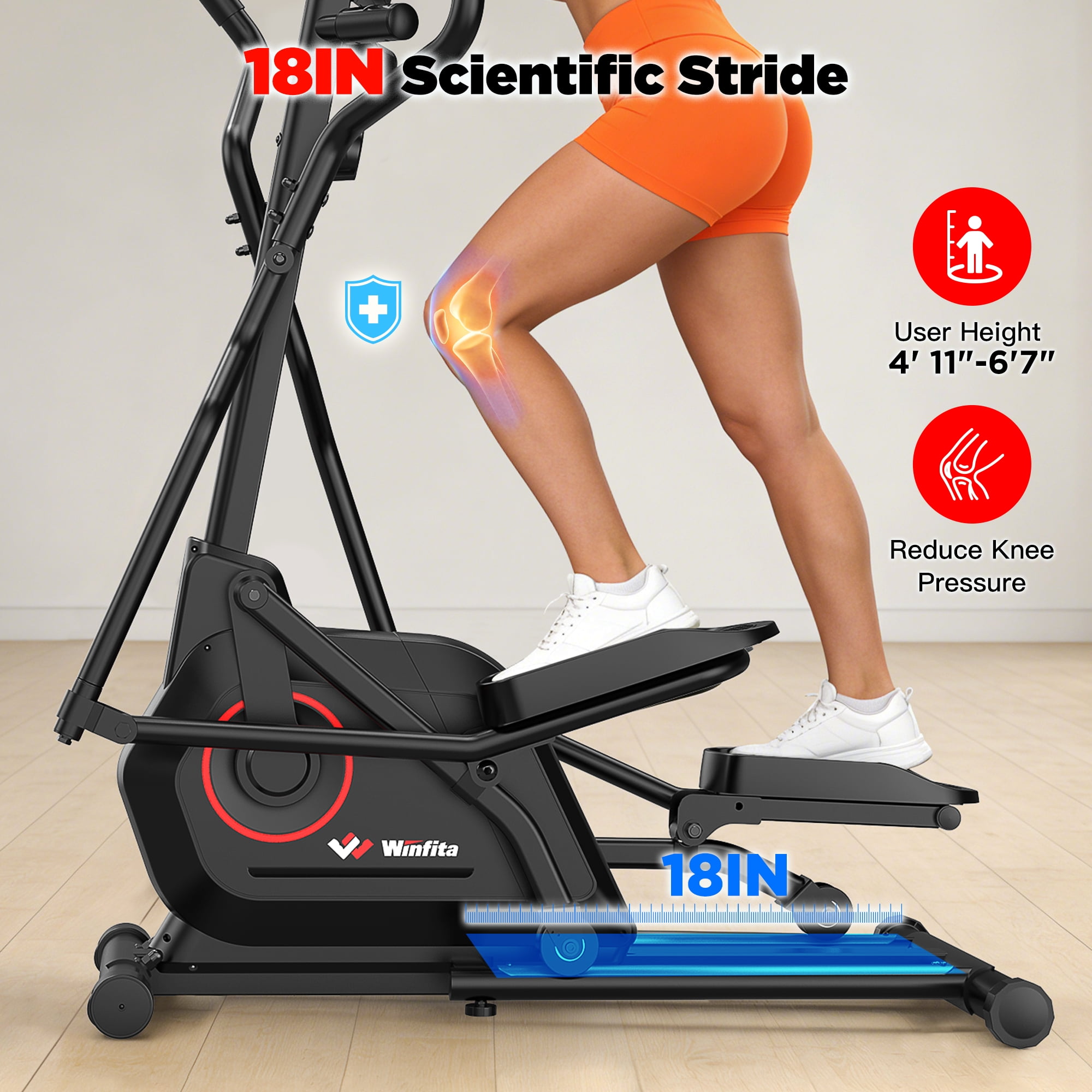 Elliptical Machine, Indoor Full-Body Cross-Training & Cardio Exercise Machine for Home Workouts, Silent Elliptical Training with 350lbs Capacity, Pulse Sensor, Adjustable Resistance, 18"Long Stride