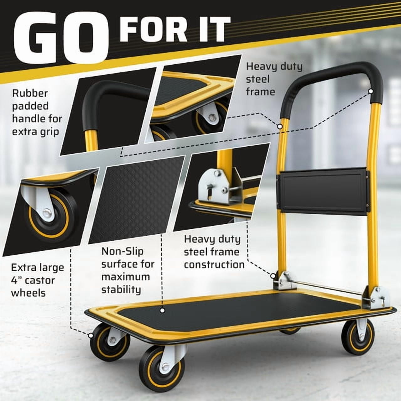 CRXX Folding Hand Truck Dolly Cart with Wheels Luggage Cart Trolley Moving 330lbs