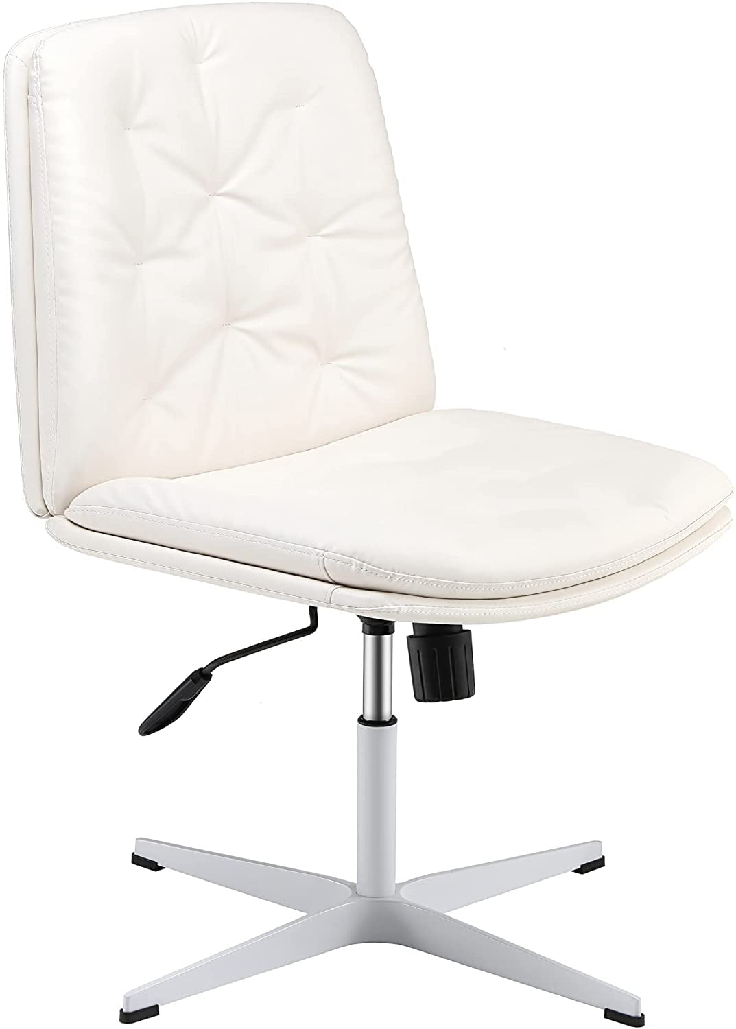 Comfortable Mid Back Swivel Desk Chair with No Wheels and No Arms White
