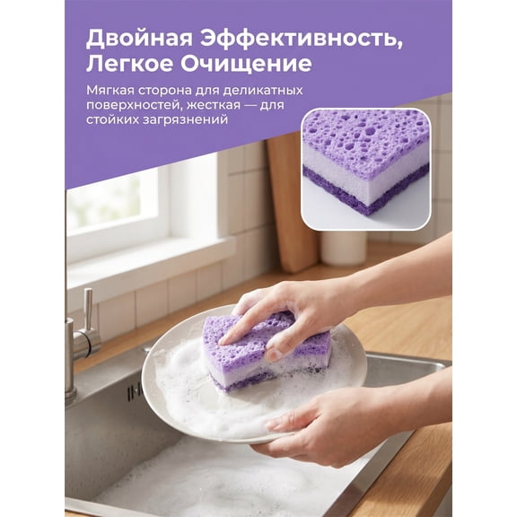 Dish Sponge, Dual-Sided Kitchen Cleaning Sponge, Pu-rple, 4-Pack