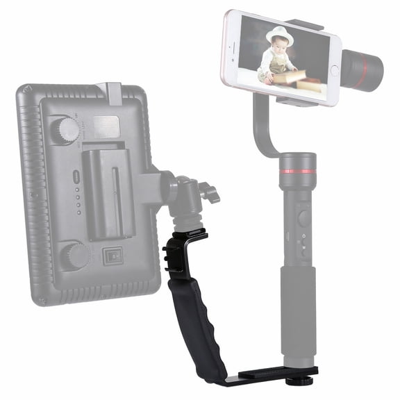 PULUZ L-Shape Bracket Handheld Grip Holder with Dual Side Cold Shoe Mounts for Video Light Flash,
