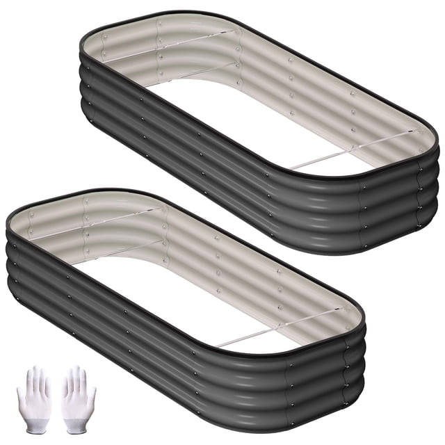 Raised Garden Bed Kit – 2-Pack Galvanized Rectangle Planter Boxes – 4x2x1 FT – Anti-Rust, Rounded Corners & Open Bottom – Includes Gloves & Rubber Edge – Vegetables, Flowers & Herbs