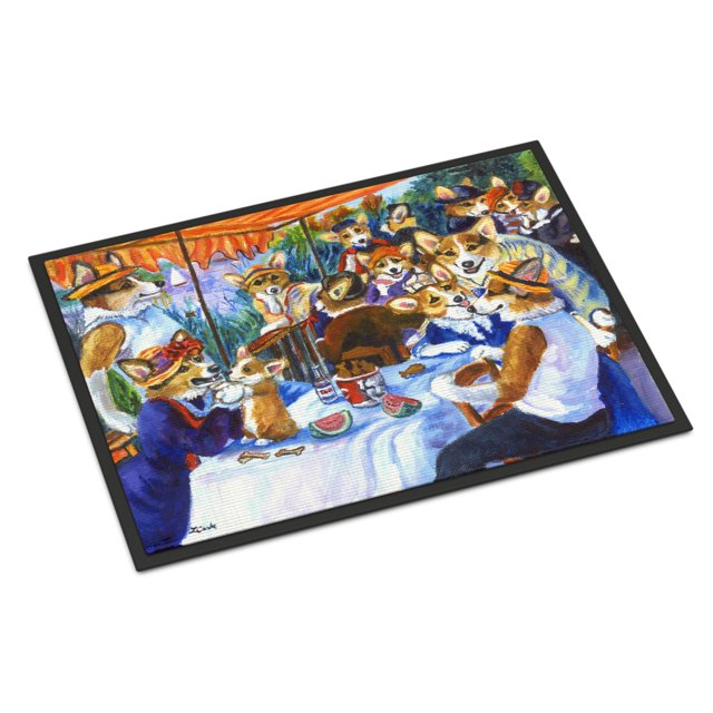 "Caroline's Treasures 7321MAT Corgi Tapete para fiestas en bote para interiores o exteriores, 18 x 27", multicolor Caroline's Treasures 7321MAT