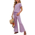 thumbnail image 5 of Amidoa Girls 2 Piece Outfits Summer Clothes T Shirt Cute Short Sleeves Casual Pants Kids Clothing Sets Purple Size 8, 5 of 7