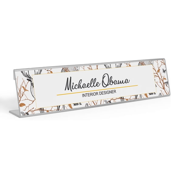 Printtoo Plaque de Nom Personnalisée pour Bureau Joli Cerf Queue Blanche Acrylique Accessoire de Bureau 2x8 Pouces