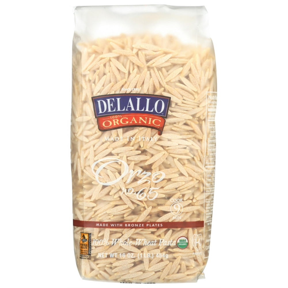 Delallo Organic Whole Wheat Orzo, 16 Oz