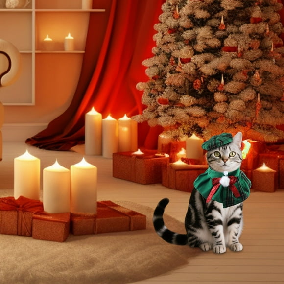 Pet Clothes Holiday Outfit For Small Medium Cats Festive Attire With Hat And Scarf