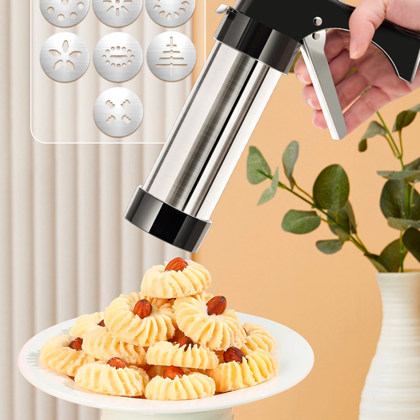 YOOUSOO Cookie Press Maker Kit for DIY Biscuit Maker and Decoration with 8 Stainless Steel Cookie Discs and 8 Nozzles (Stainless Steel)