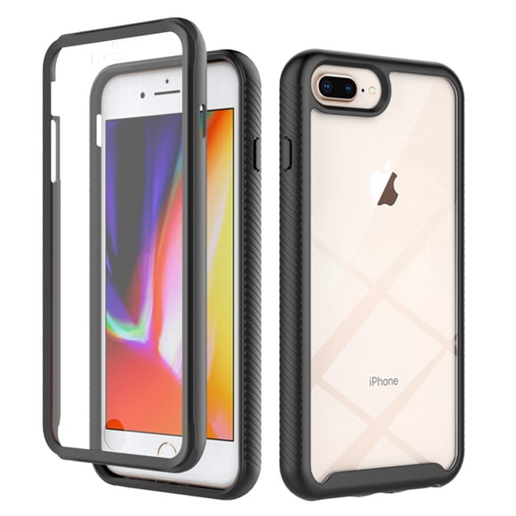 iPhone 7 Plus/8 Plus Case with Built in Screen Protector,Dteck Full-Body Shockproof Rubber Hybrid Protection Crystal Clear PC Back Protective Phone Case Cover for Apple iPhone 7 Plus/8 Plus,Black