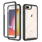 iPhone 7 Plus/8 Plus Case with Built in Screen Protector,Dteck Full-Body Shockproof Rubber Hybrid Protection Crystal Clear PC Back Protective Phone Case Cover for Apple iPhone 7 Plus/8 Plus,Black
