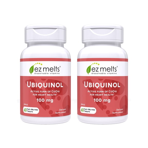 EZ Melts Dissolvable Ubiquinol 100mg, Active Form of CoQ10, Heart Health Supplements for Men & Women, Sugar-Free, 2-Month Supply - 2 Pack