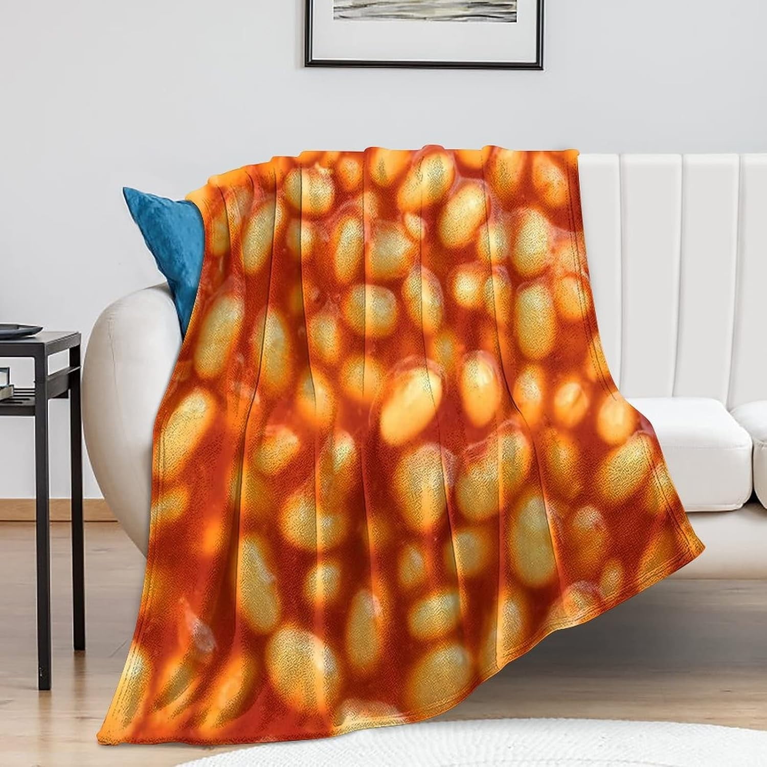 3D Funny Realistic Food Baked Beans Flannel Fleece Throw Blankets 50"X40" Soft Cozy Fluffy Winter Fall Blanket Cozy Soft Fuzzy Plush Home Decor for Couch Bed Sofa Living Room Bedroom