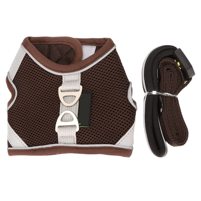 Chaleco de malla para gatos Arneses y correa A prueba de escape Chaquetas reflectantes ajustables para caminar para gatos para caminar Trotar Entrenamiento Café XS