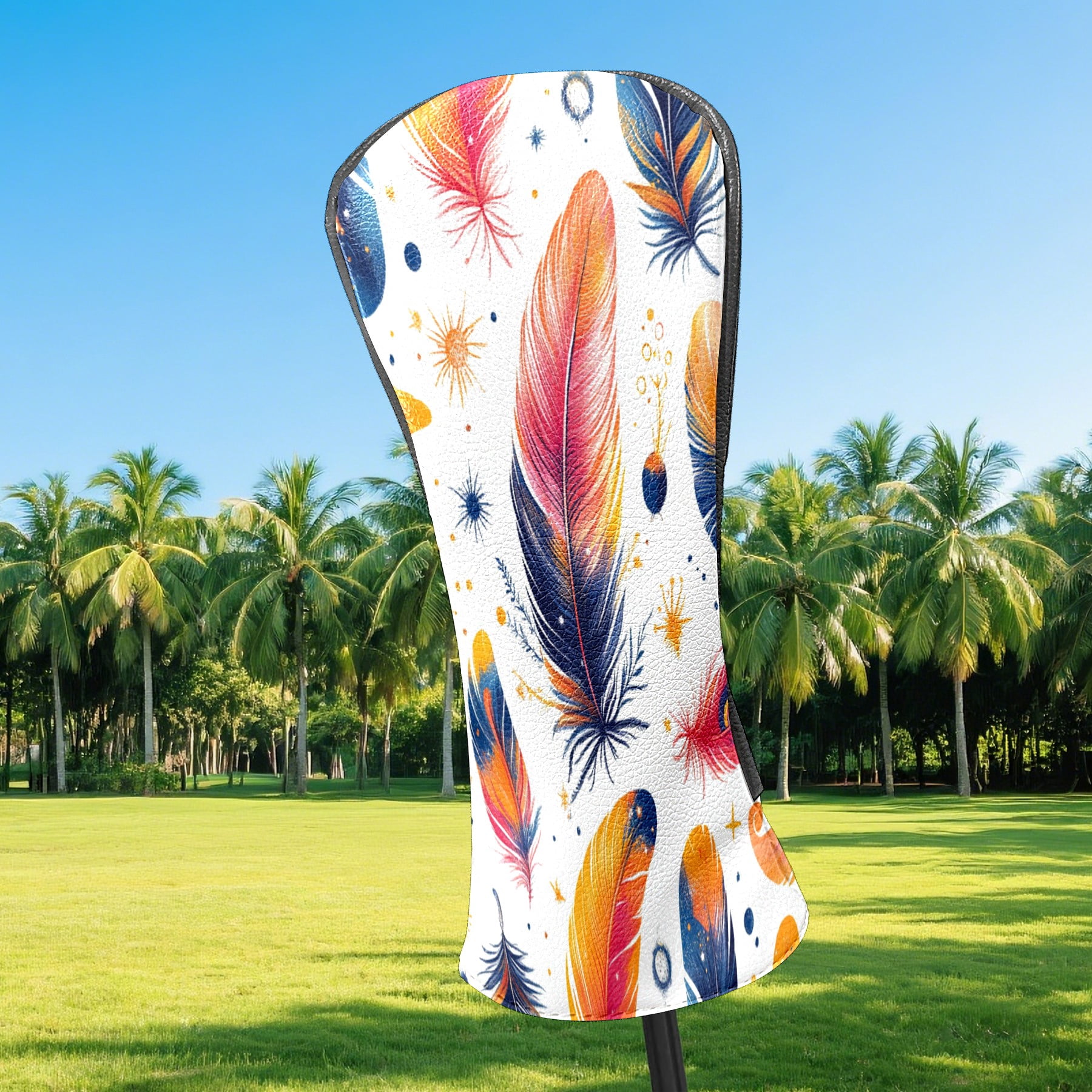 Golf Club Covers PU Leather Waterproof Head Covers for Fairway Woods Hybrids Bright Feathers