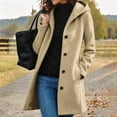 thumbnail image 2 of Rutainlusire Ladies Long Hooded Coat, Button Down Wool Blend Jacket with Pockets, Relaxed Fit Warm Overcoat for Fall Winter Outings, 2 of 6
