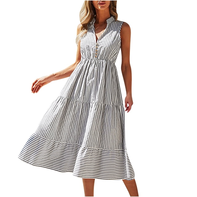 Robes d'Été pour Femmes 2023 Mode Sexy Décontractée Slim Femmes Robe Sans Manches Col en V Robes pour Femmes 2023