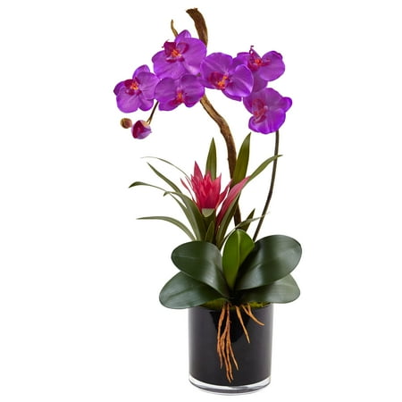 silk glossy orchid bromeliad arrangement nearly cylinder vase natural dialog displays option button additional opens zoom walmart
