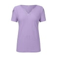 thumbnail image 6 of SHITINN Women Summer Casual Solid Color Shirt V Neck Short Sleeved T Shirt Top Hollowed Out Top Short Sleeve Tops for Women Clothes for Women Womens Shirt, 6 of 7