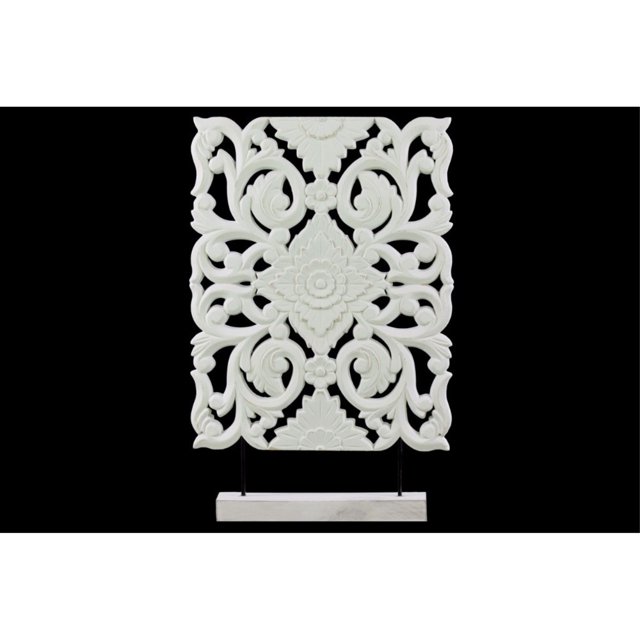 Benzara Ornement Rectangulaire en Bois Large sur Support Rectangulaire, Blanc