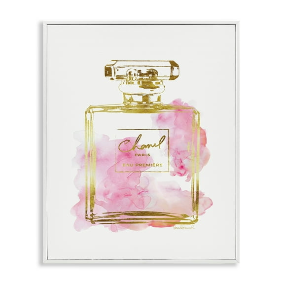 Stupell Industries Glam Perfume Bottle Gold Pink Graphic Art White Framed Art Print Wall Art, 11x14, by Amanda Greenwood