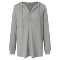 thumbnail image 5 of larppty Women's Hoodies Buttons Collar Hooded Sweatshirts Drawstring Casual Pullover Tops 2025 Fall Outfits (Grey, 3XL), 5 of 7