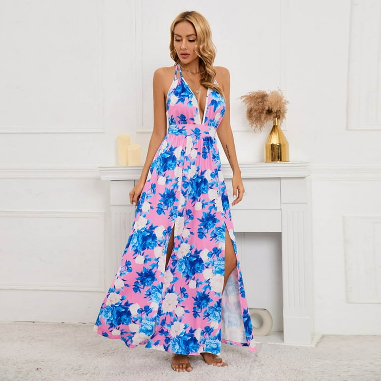 YUHAOTIN Female Country Dresses to Wear with Boots Summer Dresses for Women Beach Floral Tshirt Sundress Sleeveless Pockets Casual Loose Tank Dress Sparkly Dresses for Women Boho Dress for Women Walma...