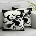 thumbnail image 3 of Orinice  Music Throw Pillow Cushion Cover, Witch Flying on Electric Guitar Notes Bat Halloween Illustration, Decorative Square Accent Pillow Case, White Black White, 3 of 5