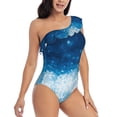 thumbnail image 3 of Salouo Blue Glitter Sparkles Pattern One Shoulder Ruffled One Piece Swimsuit for Women V Neck Swimwear Tummy Control Bathing Suit-XX-Large, 3 of 6