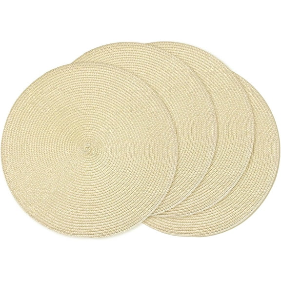 Round Braided Placemats 15 Inch Round Table Mats for Dining Tables Natural Woven Heat Resistant Place mats Set of 4 (Beige,4)