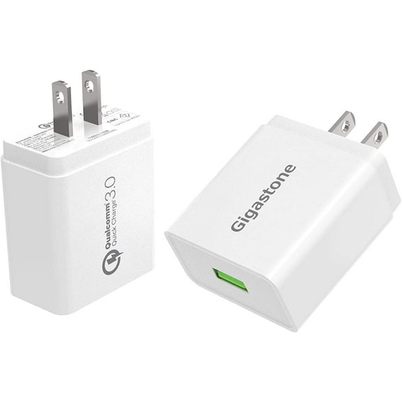 Gigastone USB 18W Fast Charge Wall Charger with Qualcomm Quick Charge 3.0 - White, 2 Pack - GS-GA-8121WX2-B