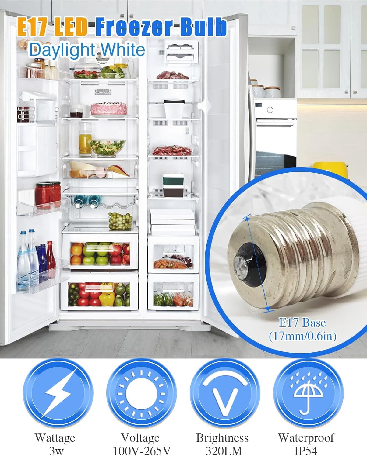KEI D28X KEL 2816X Refrigerator Bulb 3W 5304522314 for Frigidaire Freezer Light Bulb Replacement E17 Base Compact ac100-265v 3w Appliance Fridge Bulb White Light (2 Pack)