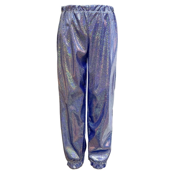 Gibobby pantalones nieve mujer Pantalones rectos con brillo para hombres y mujeres, ropa de rendimiento, pantalones elásticos con cierre de baile (Azul marino, L)