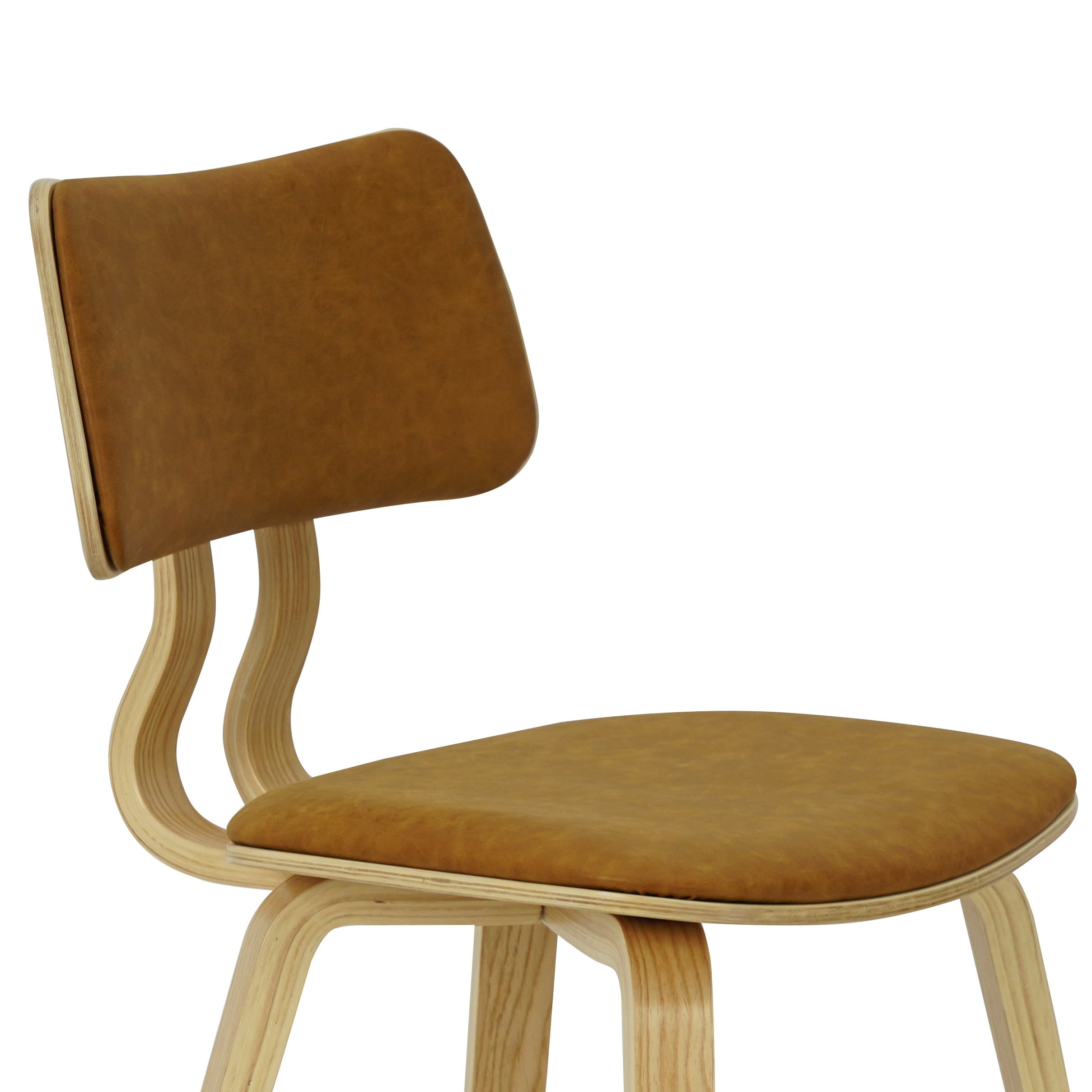 Jaguar Camel Curved Back Wood Dining Chair with Faux Leather Seat Set of 4