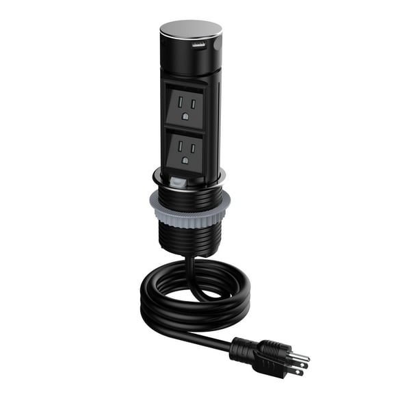 Link2Home Pop Up Outlet with USB, 2 Outlets, Stainless Steel, 2.4A