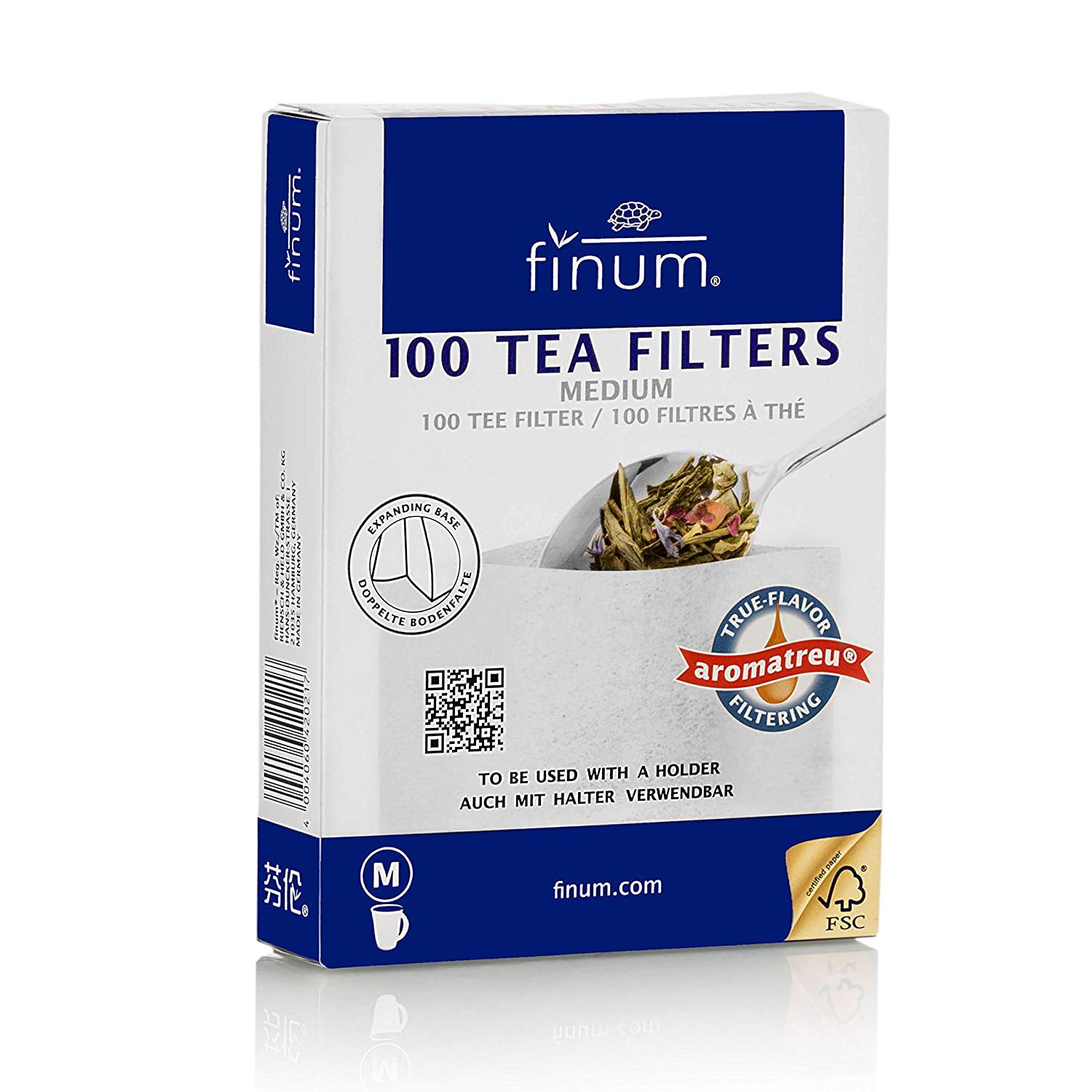 Finum Disposable Paper Tea Filter Bags for Loose Tea, White, Medium