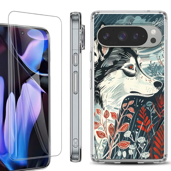 For Google Pixel 9 Pro XL Phone Case Cover, Shockproof Bumper Case with Tempered Glass Screen Protector, by OneToughShield - Calm Husky