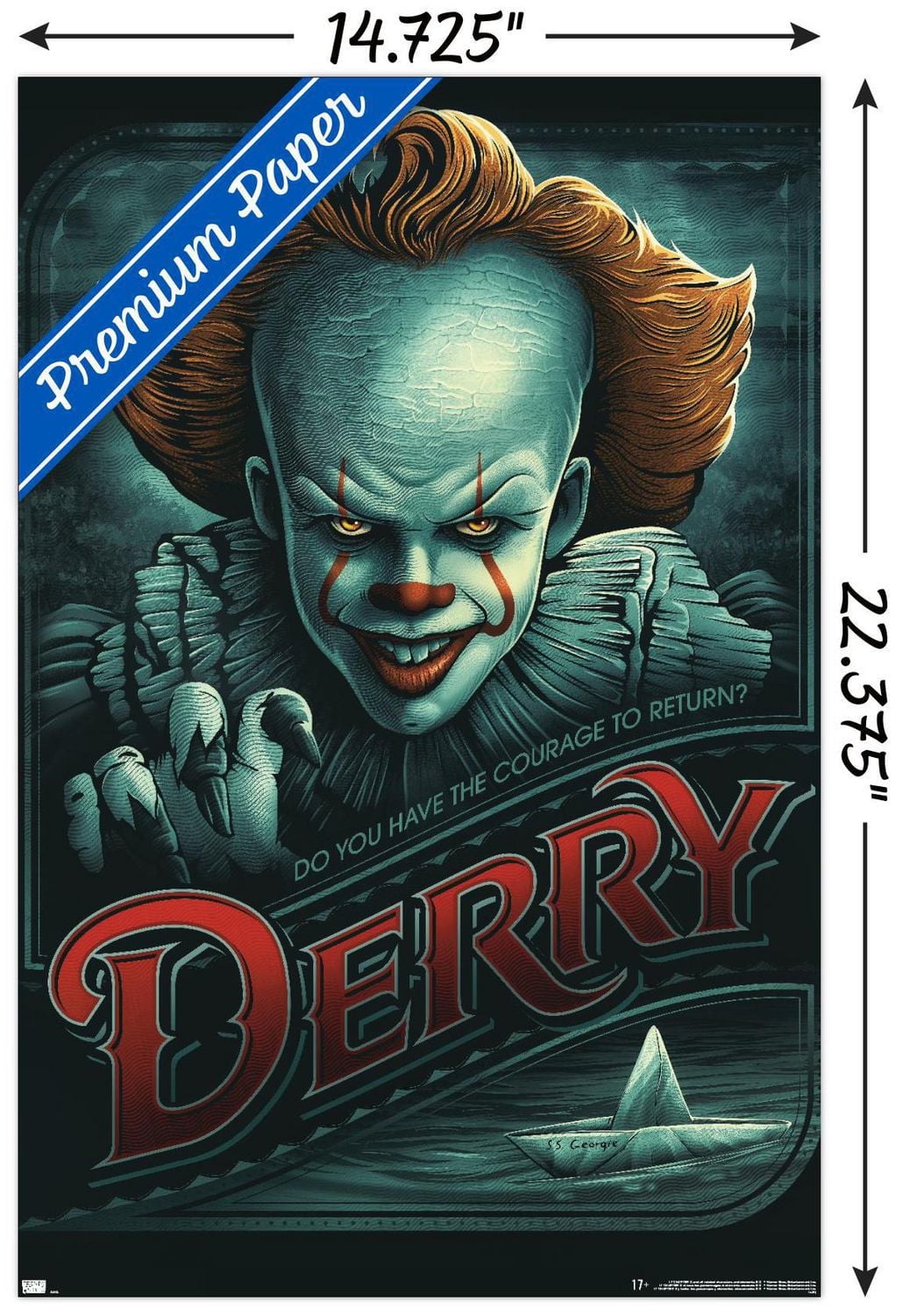 IT - Pennywise Derry Wall Poster, 14.725" x 22.375"