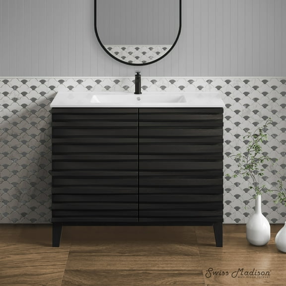 Cascade 30" Freestanding Bathroom Vanity in Black Oak with Sink Top