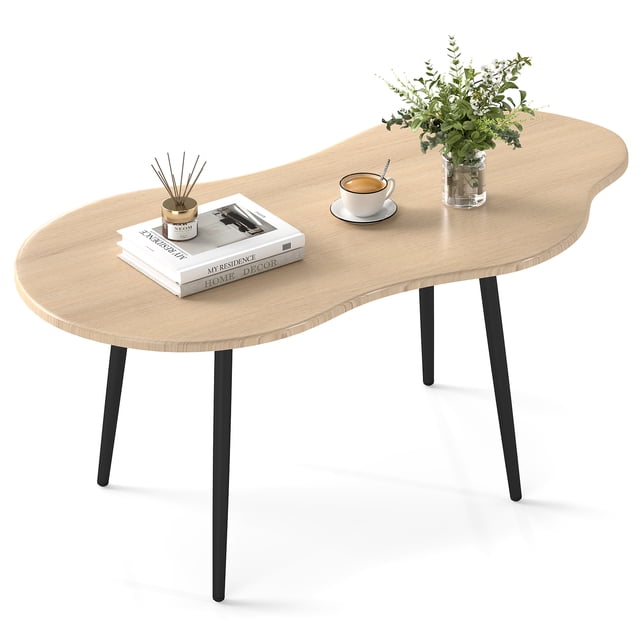Gymax Cloud Shape Coffee TableIrregular Center Table w/ Metal FrameWooden Table Natural