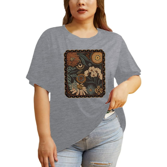 T-Shirts pour Femmes Élégants, Mode Décontractée, Imprimé, Coupe Ample, Col Rond, Confortable, Doux, Respirant, pour Usage Quotidien