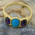 thumbnail image 5 of LBG British Made 10k Yellow Gold Real Genuine Turquoise & Amethyst Womens Promise Ring - 33 size options - Size 8.25, 5 of 7