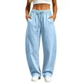 thumbnail image 2 of Evdexr Womens Sweatpants Barrel Drawstring Elastic Waist Joggers Solid Baggy Wide Leg Stretch Trousers Trendy 2026 Soft Pants with Pockets Light Blue XL, 2 of 6