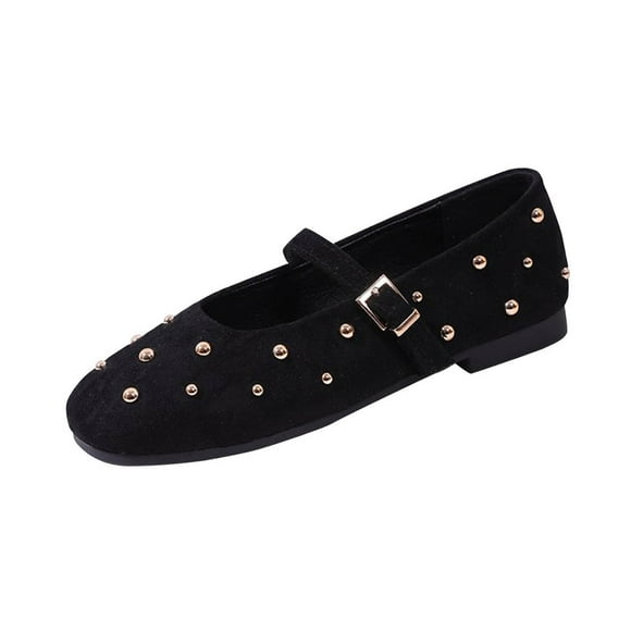 Xfvqtps Womens Mary Jane Flats Slip on Shoes with Studded Detail Soft Casual Flat Shoes Comfortable Slip on Flats for Women Black