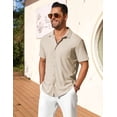 thumbnail image 7 of COOFANDY Mens Waffle Shirts Short Sleeve Button Down Untucked Shirt Summer Wedding Shirt, 7 of 7