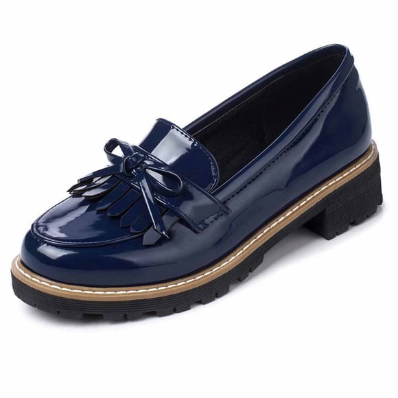 GPOECD Womens Loafers Comfortable Dressy Casual Comfortable Loafers with Bowknot and Tassel Design for Everyday Wear On Womens Casual Shoes Blue,35