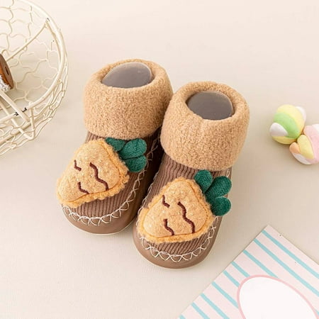 

TOWED22 Baby First Walking Shoes Autumn And Winter Comfortable Baby Toddler Shoes Cute Cartoon Pattern Rabbit Bear Carrot Beige