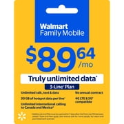 Walmart Family Mobile $89.64 Unlimited 3-line Plan w 30GB of Mobile Hotspot per line e-PIN Top Up (Email Delivery)